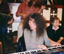 Mary playing keyboard, Old Bridge Inn, Ripponden, about 2000